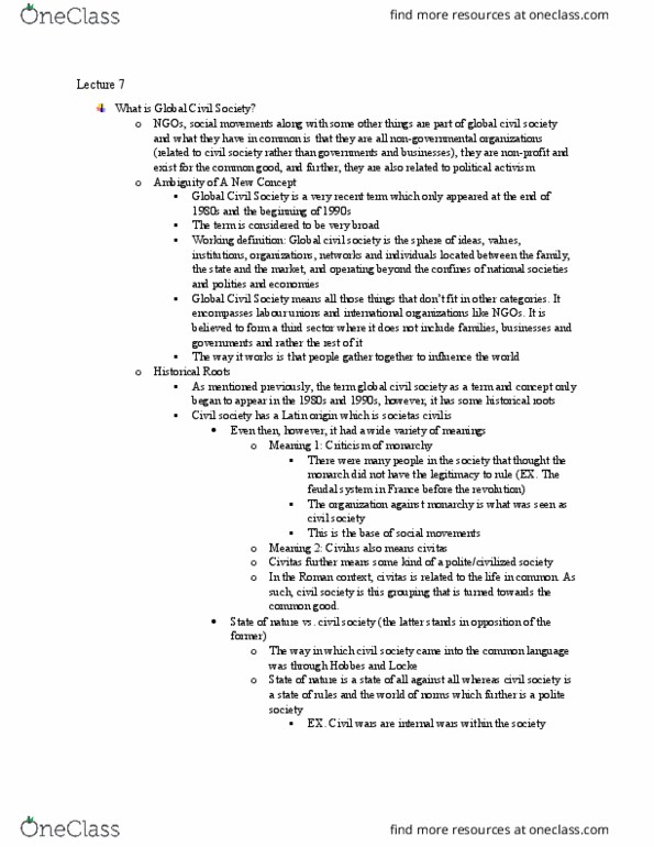 PSCI 3802 Lecture Notes - Lecture 7: Civitas, Civil Society, Médecins Sans Frontières thumbnail