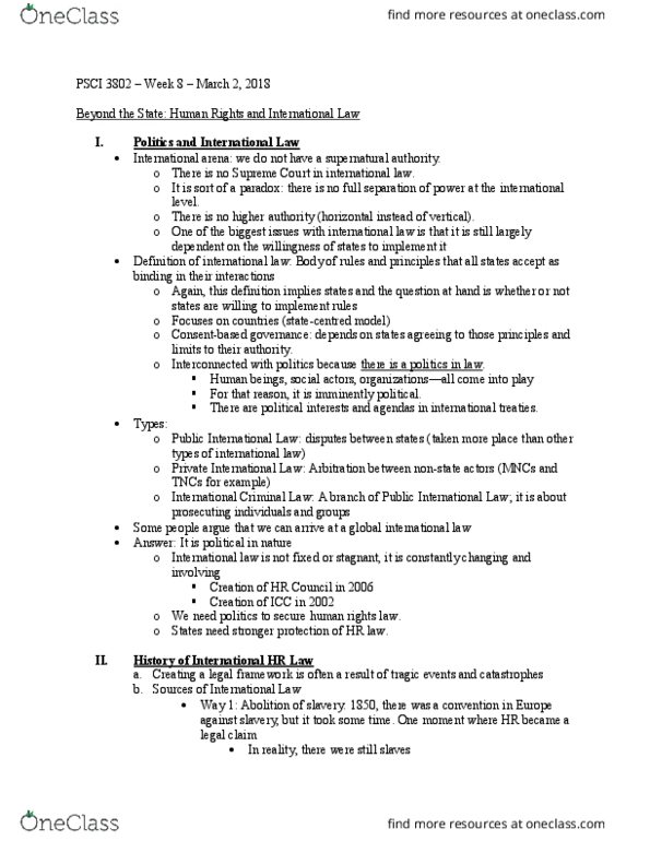 PSCI 3802 Lecture Notes - Lecture 8: International Criminal Court, Sentenced, Four Organs thumbnail