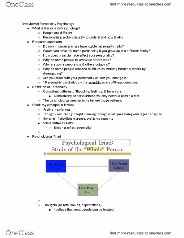 PSC 162 Lecture Notes - Lecture 2: Personality Psychology, Behaviorism, Parachuting thumbnail