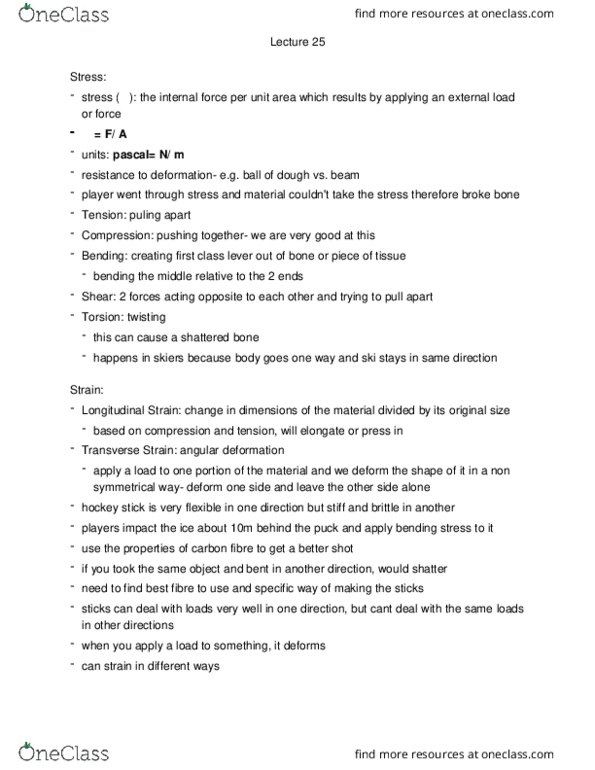 Kinesiology 2241A/B Lecture Notes - Lecture 24: Cartilage, Chondrocyte, Synovial Fluid thumbnail