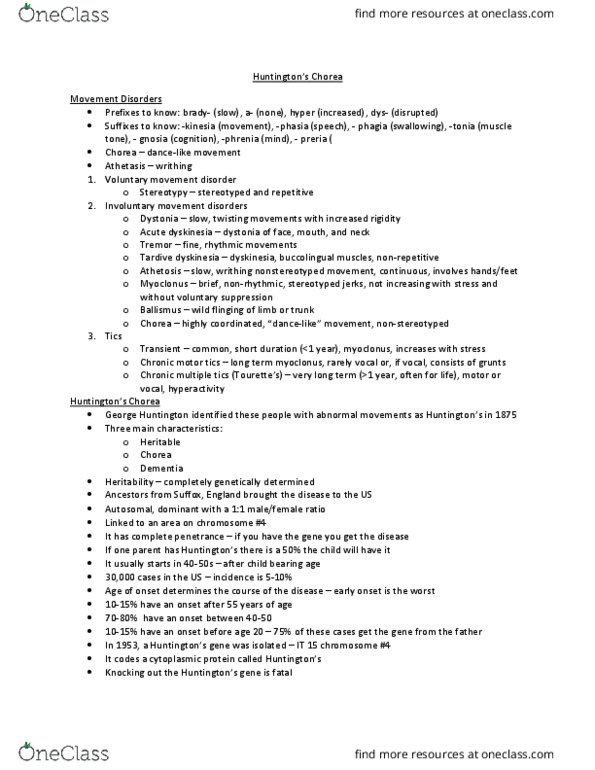 NROSCI 1030 Lecture Notes - Lecture 10: Tardive Dyskinesia, Myoclonus, Chorea thumbnail