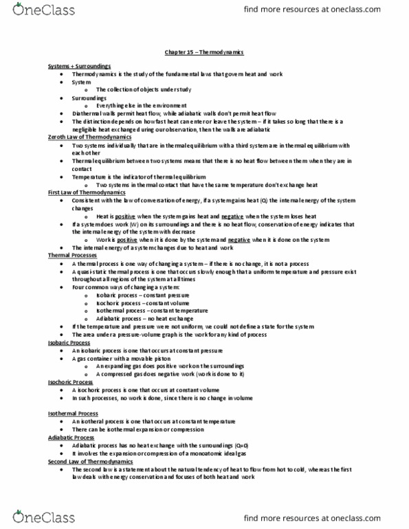 PHYS 0111 Lecture Notes - Lecture 3: Isochoric Process, Isothermal Process, Isobaric Process thumbnail