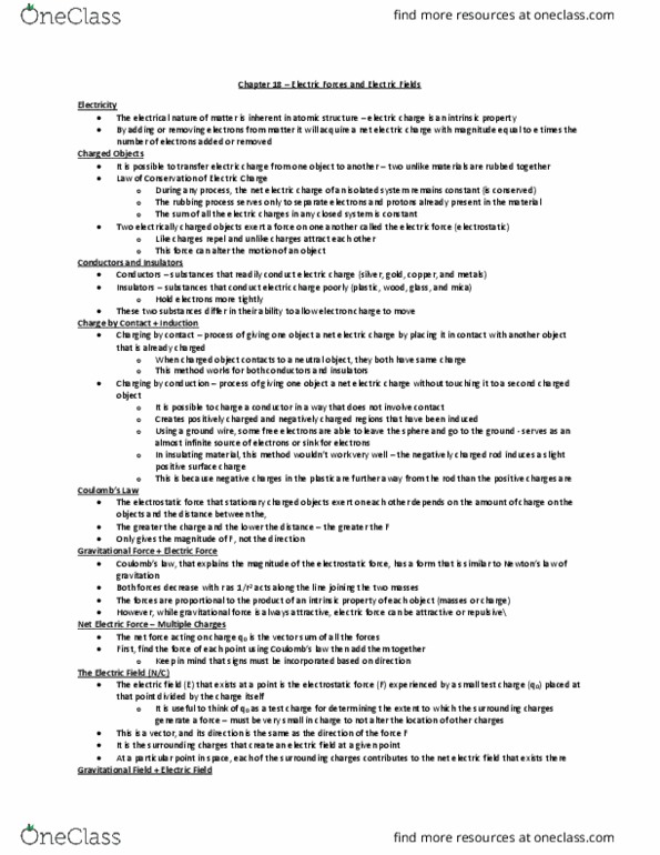 PHYS 0111 Lecture Notes - Lecture 7: Field Line, Elementary Charge, Electric Field thumbnail