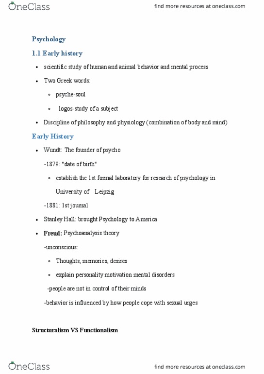 PSY 205 Chapter Notes - Chapter 1: Wilhelm Wundt, Psychoanalysis, Mental Process thumbnail