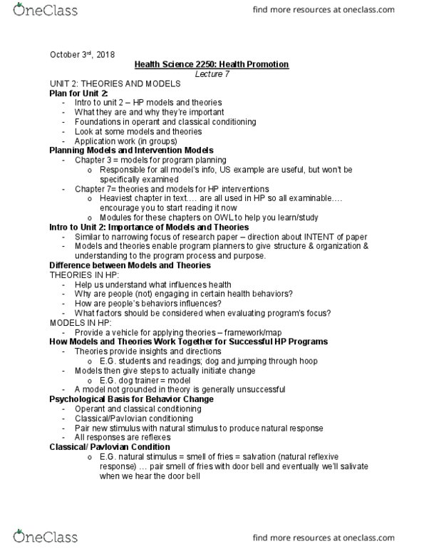 Health Sciences 2250A/B Lecture Notes - Lecture 7: Doorbell, Classical Conditioning, Operant Conditioning thumbnail