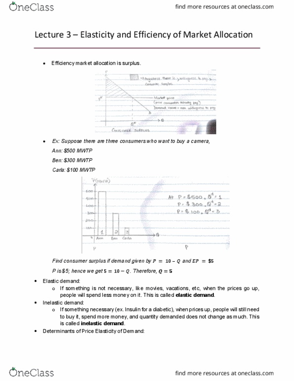 ECO100Y5 Lecture Notes - Lecture 3: Economic Surplus, Demand Curve, Economic Equilibrium cover image