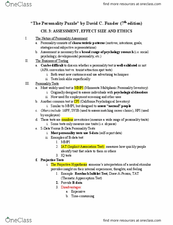 PSC 162 Chapter Notes - Chapter 3: California Psychological Inventory, Thematic Apperception Test, Implicit-Association Test thumbnail
