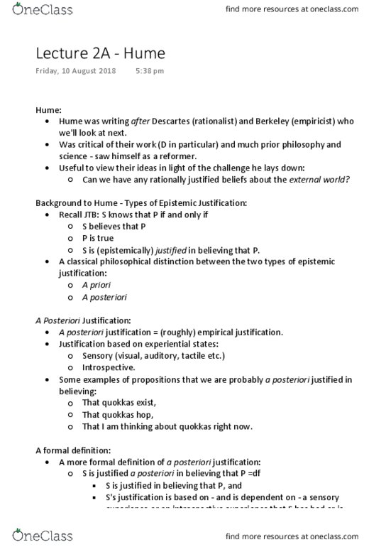 PHIL1003 Lecture Notes - Lecture 2: A Posteriori, Hypotenuse, Retrodiction thumbnail