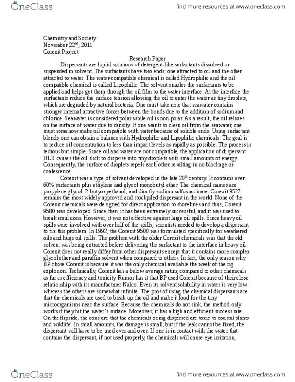CHEM1105 Lecture Notes - Woods Hole Oceanographic Institution, Corexit, Propylene Glycol thumbnail