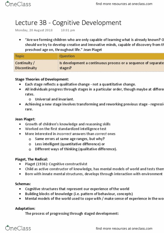 PSYC1102 Lecture 3: Lecture 3B - Cognitive Development thumbnail