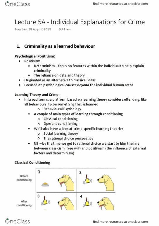 LAWS1110 Lecture Notes - Lecture 5: Social Learning Theory, Classical Conditioning, Operant Conditioning thumbnail