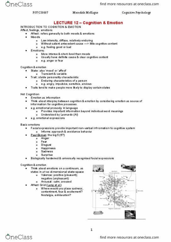PSYC20007 Lecture Notes - Lecture 12: Paul Ekman, Emotion Classification, Stroop Effect thumbnail