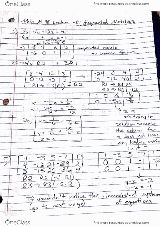 MATH-M 118 Lecture 28: Lecture 28: Augmented Matrices and Systems of Equations cover image