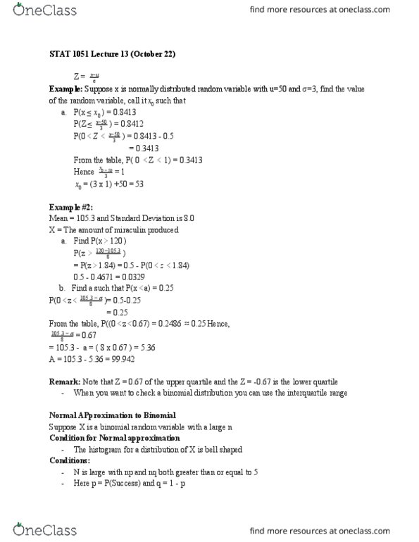 STAT 1051 Lecture Notes - Lecture 17: Quartile, Miraculin, Binomial Distribution cover image
