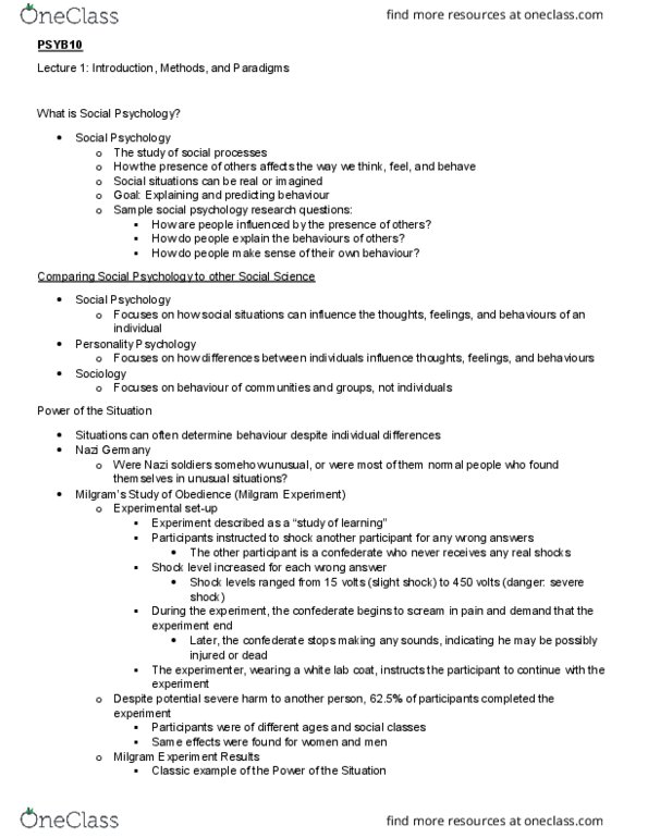 PSYB10H3 Lecture Notes - Lecture 1: Milgram Experiment, Prostate Cancer, Informed Consent thumbnail