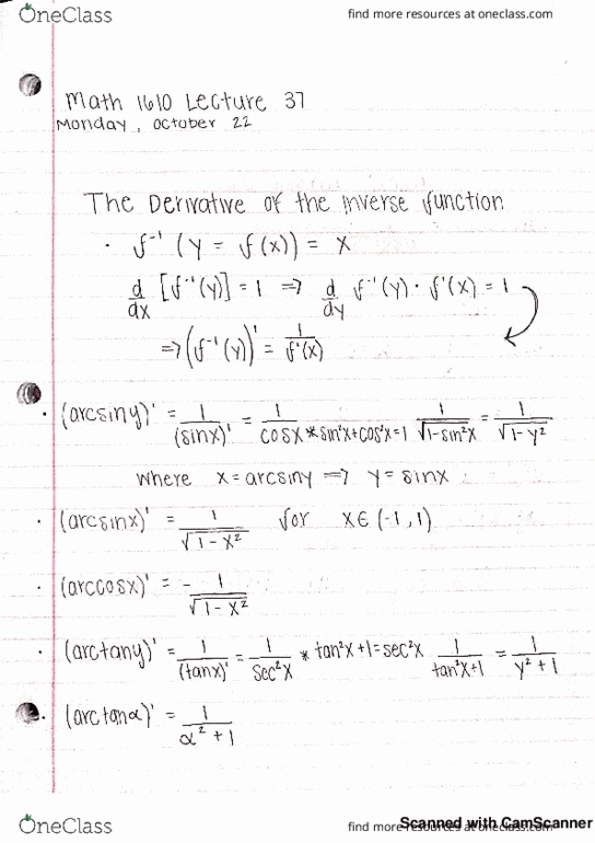 MATH 1610 Lecture 37: The derivative of the inverse function and logarithmic differentiation cover image