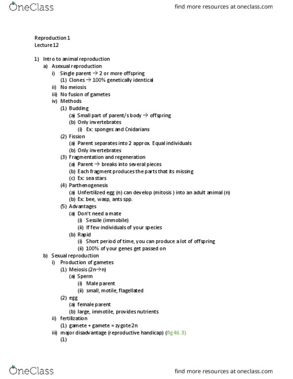 01:119:116 Lecture Notes - Lecture 12: Asexual Reproduction, Parthenogenesis, Sexual Reproduction thumbnail