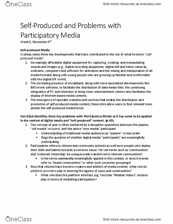 MDSB61H3 Lecture Notes - Lecture 8: Participatory Media, Media Forest thumbnail