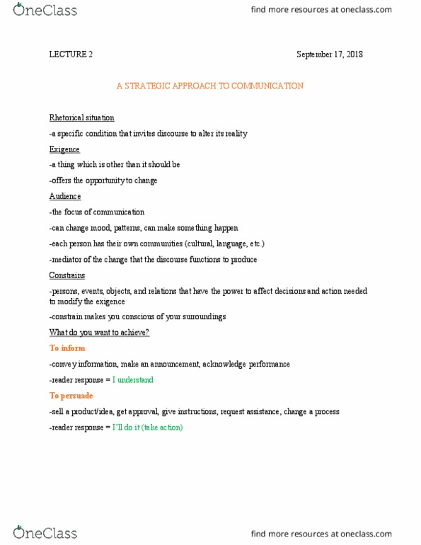 WRIT 3003 Lecture Notes - Lecture 2: Rhetorical Situation thumbnail