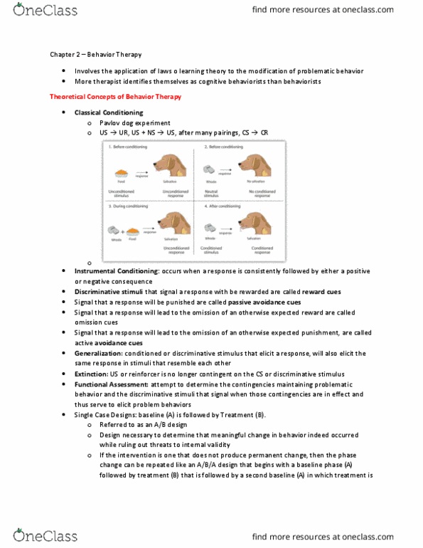 PSYC36H3 Chapter Notes - Chapter 2: Behaviour Therapy, Internal Validity, Classical Conditioning thumbnail