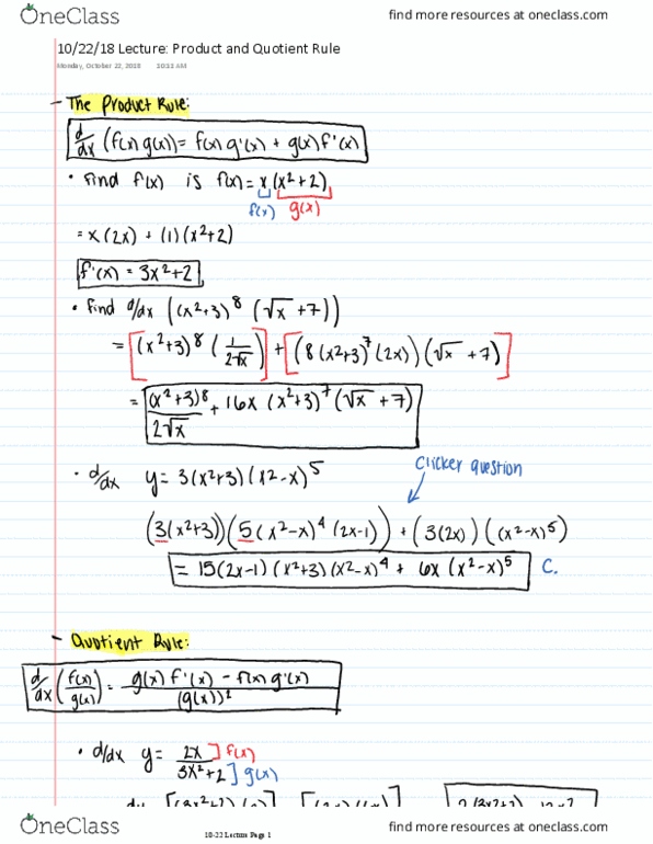 MATH221 Lecture Notes - Lecture 24: Quotient Rule cover image