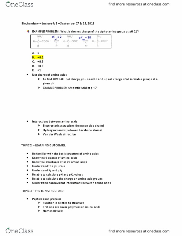 Biochemistry 2280A Lecture Notes - Lecture 4: Aspartic Acid, Amine, Hydrogen Bond thumbnail