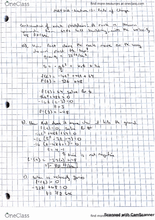 MAT 21A Lecture 12: MAT21A-Lecture 12- Rate of Change cover image