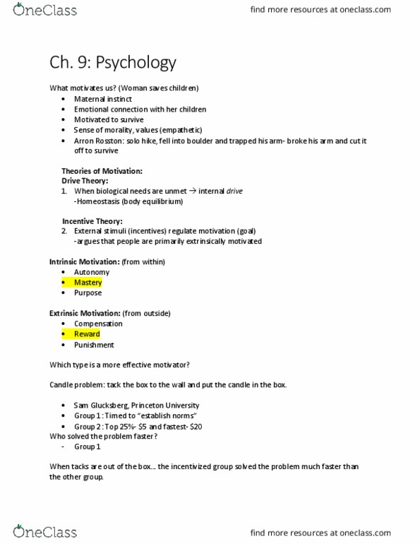 PSY 205 Lecture Notes - Lecture 7: Drive Theory, Homeostasis, Limbic System thumbnail