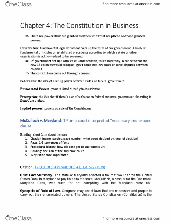 LPP 255 Lecture Notes - Lecture 12: United States Constitution, Enumerated Powers, Implied Powers thumbnail