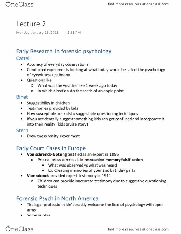 Psychology 2032A/B Lecture Notes - Lecture 2: Eyewitness Testimony, Psych, Suggestibility thumbnail