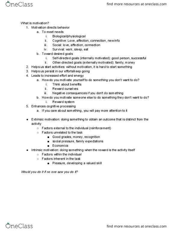 PSYCH 305 Lecture Notes - Lecture 11: Motivation, Reward System, Mihaly Csikszentmihalyi thumbnail