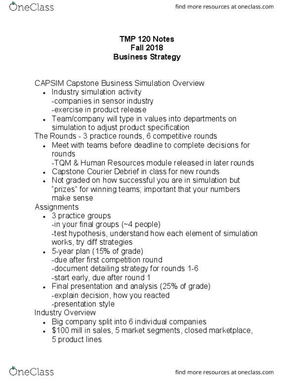 TMP 120 Lecture Notes - Lecture 18: Total Quality Management, Income Statement, Budget thumbnail