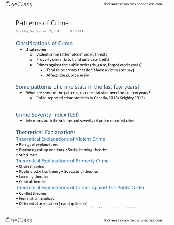 Sociology 2266A/B Lecture Notes - Lecture 3: Property Crime, Differential Association, Conflict Theories thumbnail