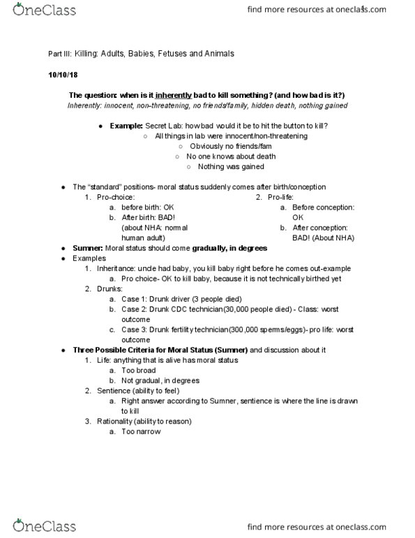 PHIL 160 Lecture Notes - Lecture 11: Sentience, Abortion-Rights Movements, Anti-Abortion Movements thumbnail