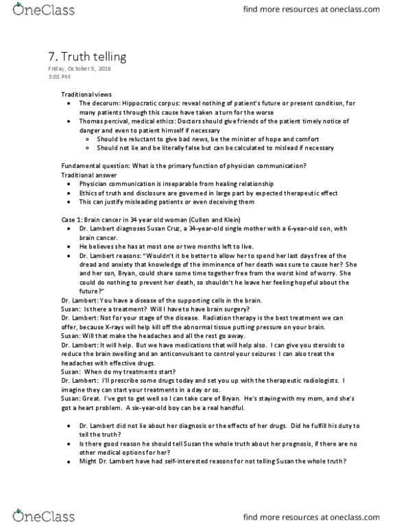 PHL281H1 Lecture Notes - Lecture 7: Brain Tumor, Radiation Therapy, Headache thumbnail