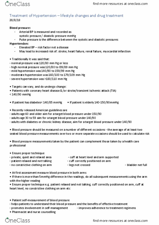 PCOL2605 Lecture Notes - Lecture 13: Coronary Artery Disease, Pulse Pressure, Blood Pressure thumbnail