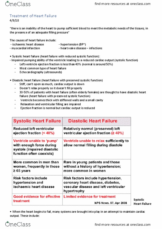 PCOL2605 Lecture Notes - Lecture 16: Diastolic Heart Failure, Valvular Heart Disease, Coronary Artery Disease thumbnail