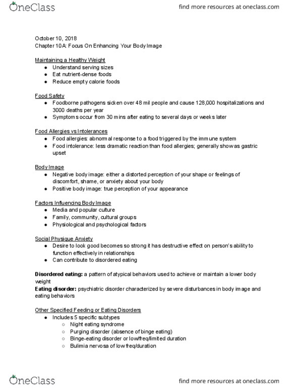 BHAN155 Lecture Notes - Lecture 12: Bulimia Nervosa, Binge Eating, Food Intolerance thumbnail