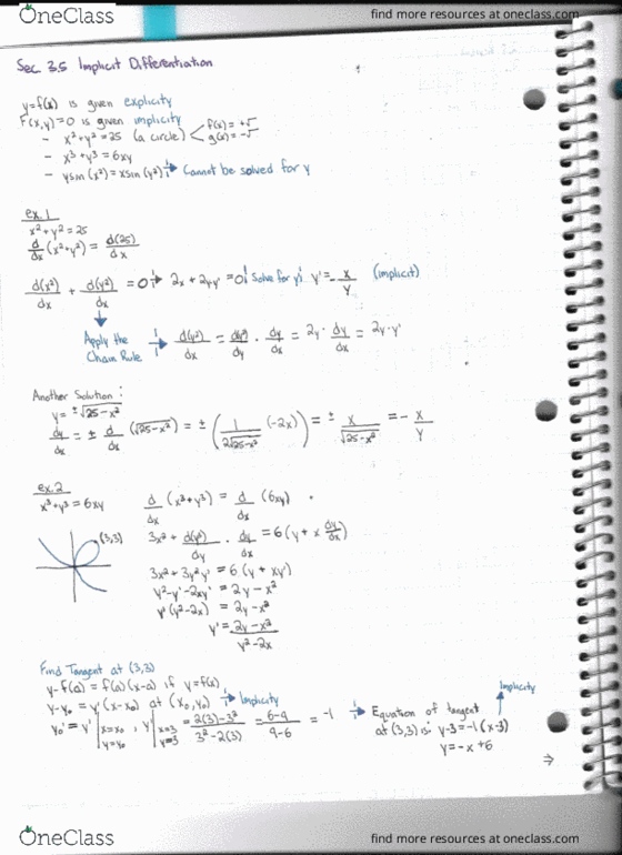 Calculus 1000A/B Lecture 26: Calculus Section 3.5 Implicit Differentiation cover image
