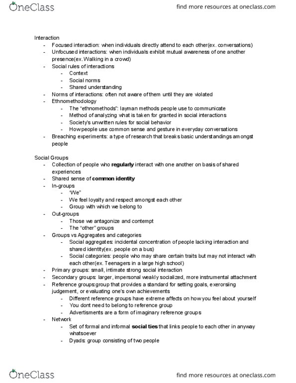 01:920:101 Lecture Notes - Lecture 13: Reference Group, Ethnomethodology thumbnail