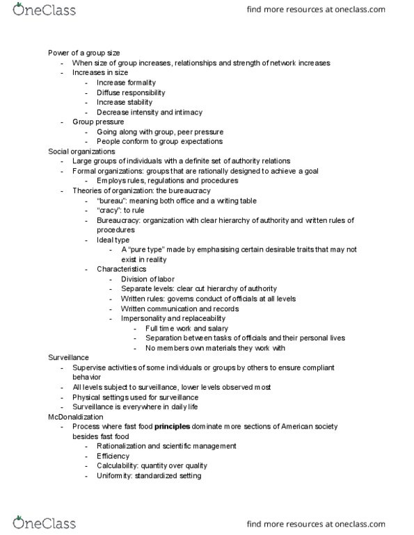 01:920:101 Lecture Notes - Lecture 14: Peer Pressure, Ideal Type, Scientific Management thumbnail