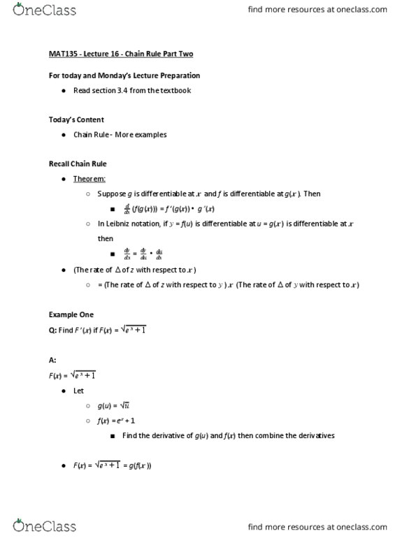 MAT135H1 Lecture 16: MAT135 - Lecture 16 - Chain Rule Part Two cover image