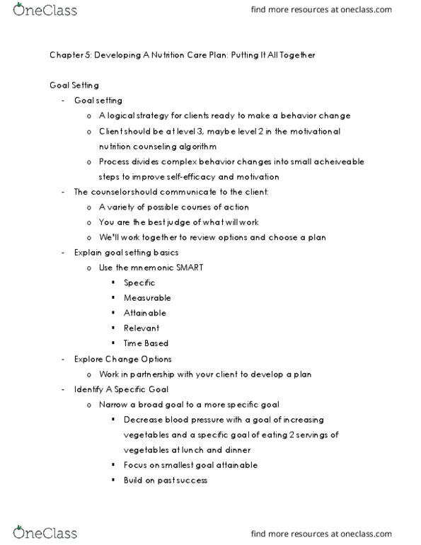 KNH 403 Lecture Notes - Lecture 5: The Counselor, Goal Setting, Mnemonic thumbnail