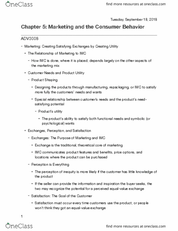 ADV 3008 Chapter Notes - Chapter 5: Special Relationship, Marketing Mix, Voice Of The Customer thumbnail