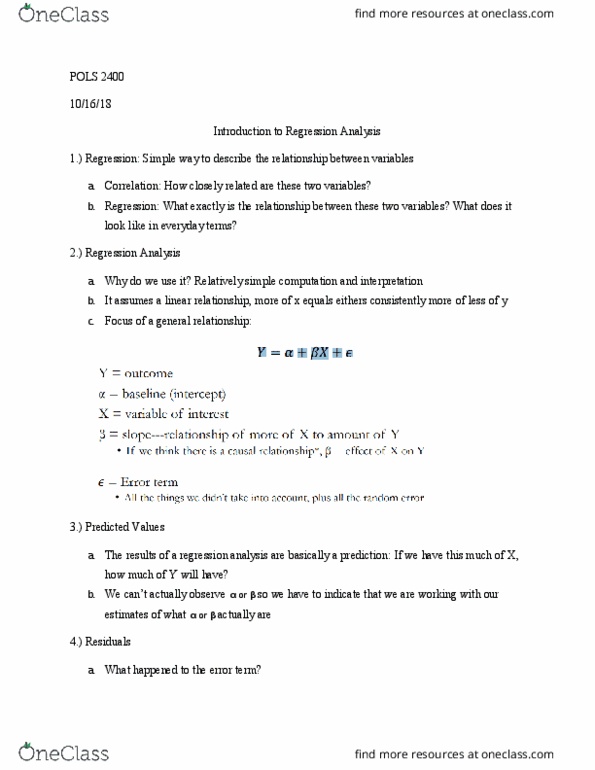 POLS 2400 Lecture Notes - Lecture 9: Regression Analysis thumbnail
