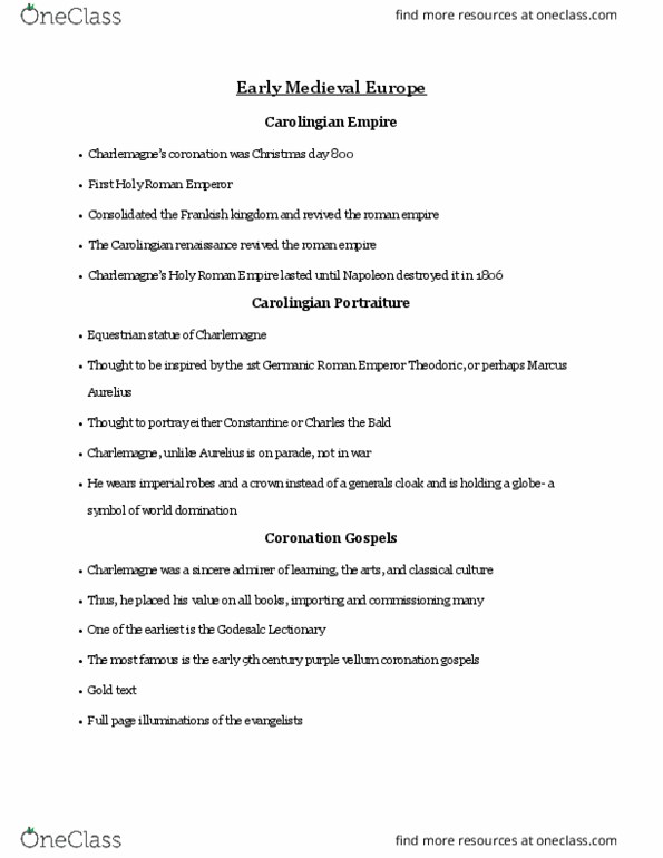 ARTH 1130 Lecture Notes - Lecture 6: Carolingian Renaissance, Purple Parchment, Millennialism thumbnail
