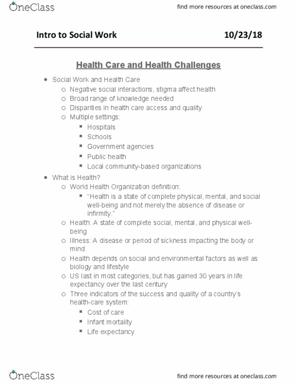 SWK 301 Chapter Notes - Chapter 7: World Health Organization, Health Equity, Tricare thumbnail