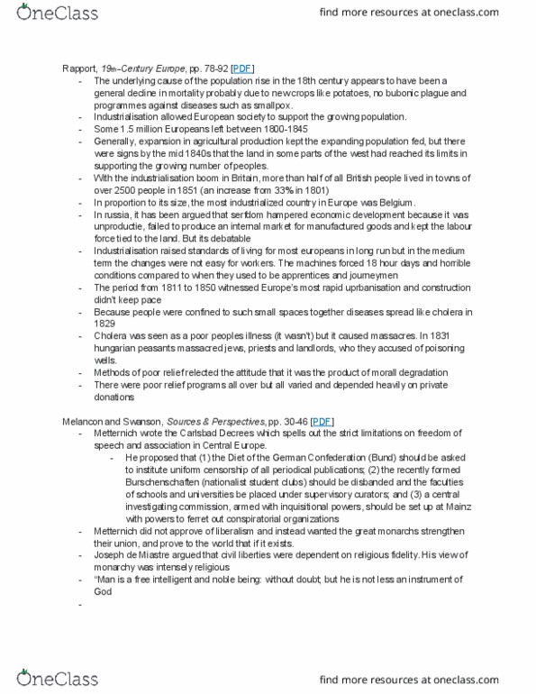HIST 121D Chapter Notes - Chapter 1: Carlsbad Decrees, Cholera thumbnail