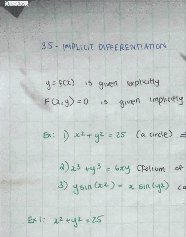 Calculus 1000A/B Lecture 26: Calculus 1000A Section 3.5 Implicit Differentiation cover image