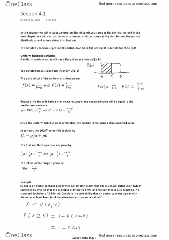 Statistical Sciences 2141A/B Lecture Notes - Lecture 17: Probability Distribution, Interquartile Range, Random Variable thumbnail